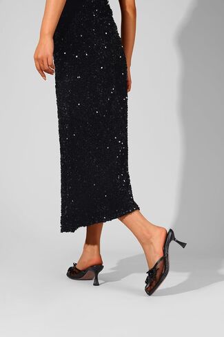 Women's Mesh Mule Slip On Sandals With Floral Sequin Embellishments Round Toe Middle Heel Slides Slippers 2.5 Inch in Kuwait