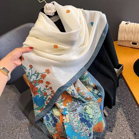 DOFOTWN Summer Scarf for Women Lightweight Floral Printed Scarf Fashion Cotton WrapScarf Beach shawl in Kuwait