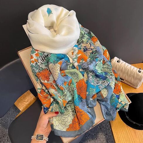 DOFOTWN Summer Scarf for Women Lightweight Floral Printed Scarf Fashion Cotton WrapScarf Beach shawl in Kuwait