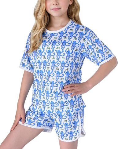 Girls Summer Monkey Short Set Kid 2 Piece Beach Clothing Outfit Y2k Preppy Loungewear Pjs Holiday Vacation Tracksuit in Saudi Arabia