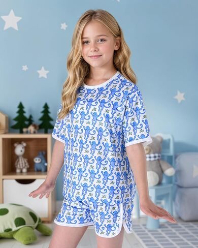 Girls Summer Monkey Short Set Kid 2 Piece Beach Clothing Outfit Y2k Preppy Loungewear Pjs Holiday Vacation Tracksuit in Saudi Arabia