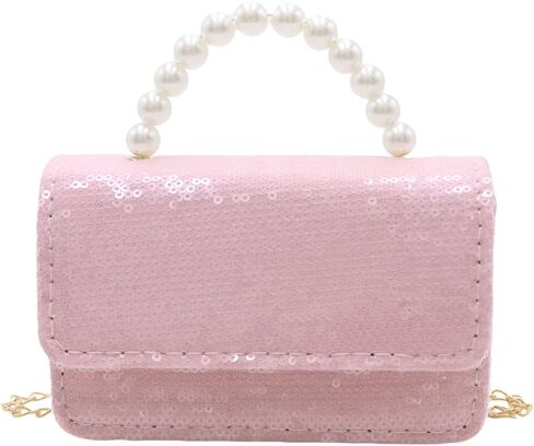 BOLLEY JOSS Kids Sequin Mini Purse Little Girls Shiny Handbag with Pearl Handle Gold Chain Cute Toddlers Crossbody Purses in Kuwait
