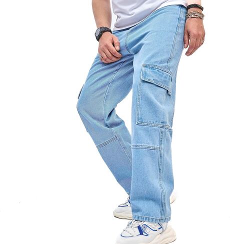 WEIBUMAOYI Men's Wide-Leg Jeans Straight Leg Carpenter Denim Pants Loose fit Trousers in Saudi Arabia