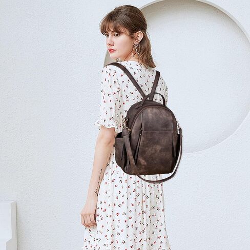 Small Backpack for Women Designer Leather Mini Backpack Purse Ladies Fashion Roomy Shoulder Handbag (Brown) in Saudi Arabia