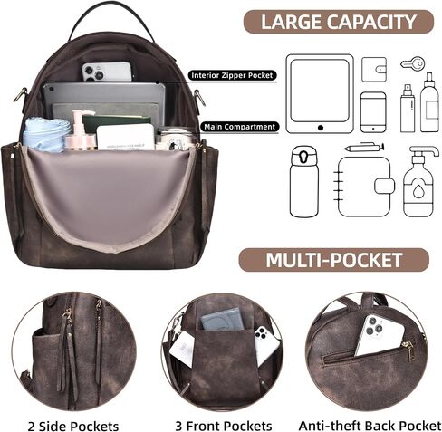 Small Backpack for Women Designer Leather Mini Backpack Purse Ladies Fashion Roomy Shoulder Handbag (Brown) in Saudi Arabia