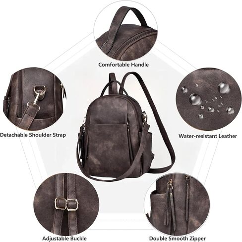 Small Backpack for Women Designer Leather Mini Backpack Purse Ladies Fashion Roomy Shoulder Handbag (Brown) in Saudi Arabia