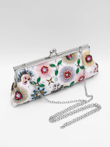 Colorful Floral Leaves Embroidered Sequined Clutch Purse Small Flower Prom Purse Wedding Handbag Women Evening Bag in Saudi Arabia