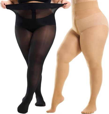 2 Pairs Plus Size Tights for Women,Semi-Sheer T-Crotch Rip Resistant High Waist Pantyhose with Reinforced Toes in Saudi Arabia