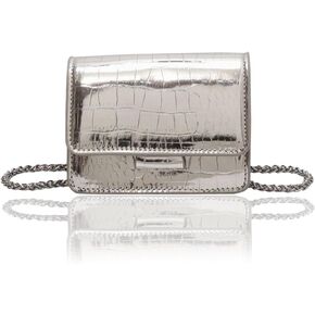 Small Crossbody Purse Bag for Women,Mini Cute Metallic Croc-Embossed Handbag with Chain Strap