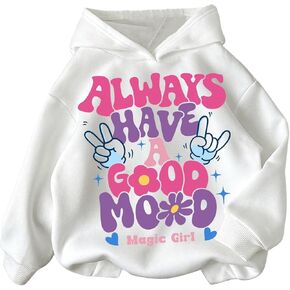 Girl's Letter Graphic Hoodie Long Sleeve Hooded Neck Drop Shoulder Loose Sweatshirts Fall Tops