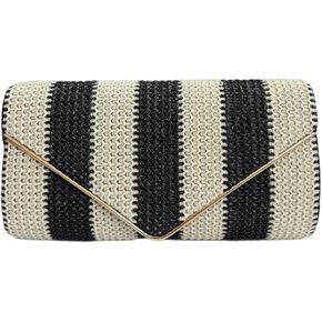 Straw Clutch Bag Women Summer Woven Handbag Striped Chain Crossbody Envelope Shoulder Boho Beach Evening Party Purse