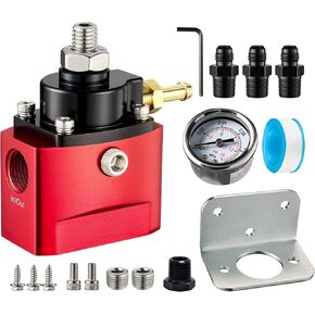 EVIL ENERGY Fuel Pressure Regulator Carburetor 4.5-9PSI Adjustable Pressure Range, 3/8" NPT Bypass Return Fuel Regulator for Carburetor with vacuum reference line connection, Gauge and Fitting, Red