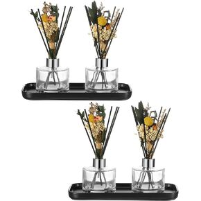 Rtteri 4 Pcs Refillable Diffuser Bottles with 40 Pcs Reeds Sticks 5 oz Empty Fragrance Glass Diffuser Bottles with Lids Baby's Breath Decor Black Ceramic Tray for Home Bathroom Office Men Women Gift