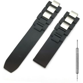 Black Rubber Silicone Watch Band Compatible with Must De Cartier 21 Century Chronograph Quartz