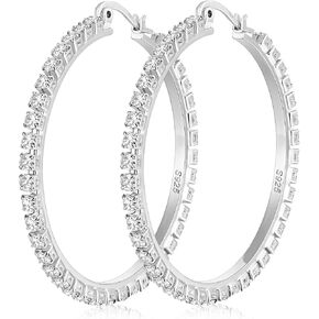 Sterling Silver Rhinestone Hoops Earrings for Women Earrings Hypoallergenic Cubic Zirconia Hoop Earring Lightweight Thin Round Hoops Jewelry Gifts 20/30/40/50/60mm