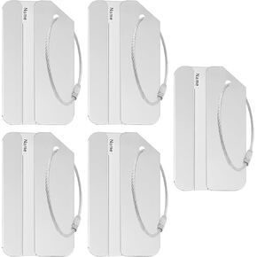 Aluminum Luggage Tags – 5 Pack Silver Travel Bag Identifier Tags with Protective Covers, Durable Luggage Tags for Suitcases and Travel Accessories
