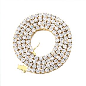 BREN Tennis Necklace - 3mm 4mm 5mm Iced Out Diamond Tennis Chain 5A Cubic Zirconia Necklace - 18K/White Gold Plated Flat Tennis Necklace for Women and Men Size 16"-22"