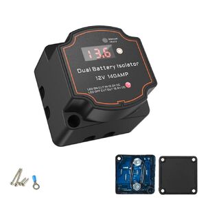 6m Dual Battery Isolator Kit 140Amp Battery Isolator 12V Kit Split Charge Relay Kit Manual/Auto Modes VSR Voltage Sensitive Relay with LED Screen Voltage Display for Truck RV ATV UTV SUV Boat