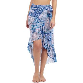 Profile by Gottex Karma Women’s Multi High Low Wrap Skirt Swim Cover Up Paisley Print with Ruffle Details Swim Essential