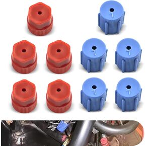 Pack-10 Car A/C System Port Repair Cap, 0.53" Low Pressure and 0.65" High Pressure Cap Kit, ABS Plastic Leak-proof Dust-proof Sealing Cap with Rubber Ring, Universal for Cars (Blue & Red)