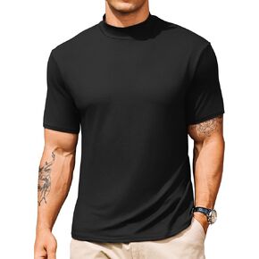 Vssjavun Men's Mock Turtleneck T Shirt Short Sleeve Soft Casual Pullover Top Slim fit Solid Basic Undershirts