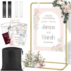 Adjustable Wedding Welcome Sign Stand, Welcome to Our Wedding Sign Holder Stand with 2 Pair Hanging Strap, Heavy Duty Metal Easel Stand for Sign Poster, Floor Standing Black Easels for Display