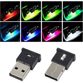 2PCS Mini USB LED Light, 8 Colors LED Car Interior Atmosphere Lamp, Adjustable Brightness Smart Decor Night Lamp, Universal Vehicle Ambient Light Accessories for Home Laptop