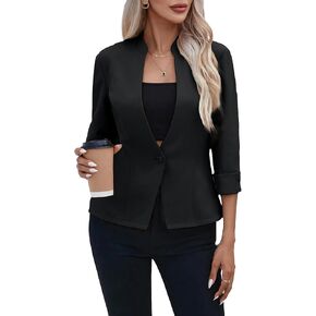 2025 Women's Summer 3/4 Sleeve Blazer Jacket Lightweight Fully-Lined Slim Stand Collar Casual Petite Work Suits