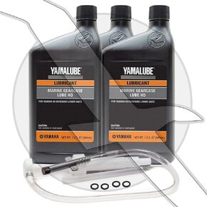 YAMAHA Yamalube OEM TWIN Outboard HD Heavy Duty Gear Lube Kit w/Pump, 4x ACC-GLUBE-HD-QT Lower Unit Oil, 4x 90430-08003-00 Gaskets 4 Stroke V8 F300 F350 5.3L SHO VMAX F200 F225 F250 4.2L Offshore