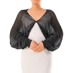 Asooll Glitter Shrug Long Sleeve Bolero Black Seethrough formal Shrugs for Women