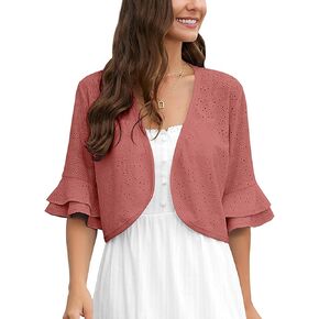Heymoments Women's Summer Shrugs Ruffled Hem Open Front Crochet Lightweight Dressy Cardigan for Dresses