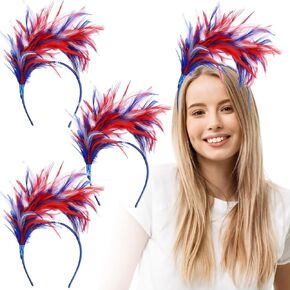 Patriotic Headband 4th of July Hair Accessories Red White Blue 1920s Feathers Headpiece Party Favor Decoration