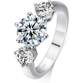 3 stone Moissanite Wedding Bands for Women,3.1CTTW Round cut D Color VVS1 promise anniversary Engagement Rings,18K White Gold Plated S925 Sterling Silver Valentine's Day Gift