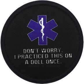 Don't Worry I Practiced This On A Doll Once Printed Patch 3 Inches Hook & Loop Funny Stickers Applique for Hats Shirts Jackets Backpacks Vests Jeans (Don't Worry I Practiced)