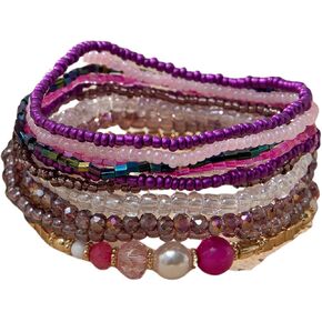 10pcs Bohemian قابلة للتكديس حبة القابلة للتكديس مصنوعة يدويًا كريستال بيرل بيدز بيدز أساور متعددة الطبقة متعددة البيان المجوهرات للنساء