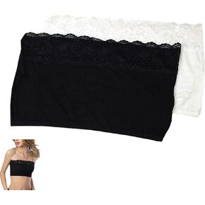 2 Pack Lace Camisole Tops for Women Modesty Panel Cleavage Cover Strapless Bras for Dreww Low Neckline