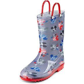 Disney Mickey Mouse Boys' Waterproof PVC Rain Boots with Handles – Toddler & Little Kids