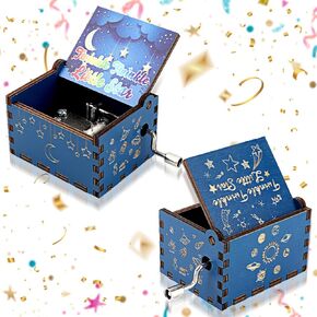 Mini Wooden Music Box, Vintage Hand Crank Musical Box Engraved Hand-Operated Music Boxes Melody Player Gift for Thanksgiving Wedding Anniversary Men Women(Twinkle Twinkle Little Star)