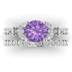 Clara Pucci 2.72ct Round Marquise cut Custom Engraving 3 stone Faux Alexandrite Engagement Ring Band Wedding Bridal Set 14k White Gold 10
