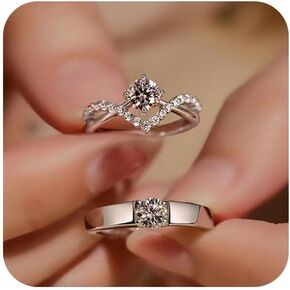 Sdouefos 2pcs Moissanite متوج الزوجين الحب الخاتم عاشق مطابقة لزوجين حلقات له ولهاستها ، S925 Silver Romantic Design ، مجموعات خاتم الزفاف Moissanite