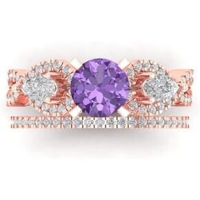 Clara Pucci 2.0ct Round Pear cut Custom Engraving 3 stone Faux Alexandrite Engagement Ring Band Wedding Bridal Set 14k Rose Gold 10