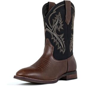 J's.o.l.e Mens Cowboy Boots R Toe Western Embroidered Slip On Country Horsing Riding Round Toe Boots Brown