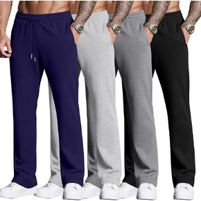 Neer 4 Pack Men's Sweatpants Open Bottom Athletic Lounge Pants Yoga Baggy Casual Drawstring Lightweight Joggers with Pockets