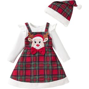 Girls Holiday Outfits 2-Piece Set Long Sleeve Top Suspenders Skirt Christmas Photoshoot Party Dressy Clothes