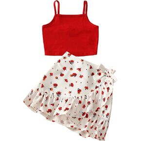 WDIRARA Toddler Girl's 2 Piece Set Cami Floral Print Wrap Ruffle Skirt Outfits