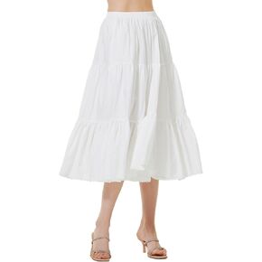 BEAUTELICATE Women Maxi Skirt with Two Pockets 100% Cotton Long Skirts 3 Tiers Ivory with Lining Black Without Lining