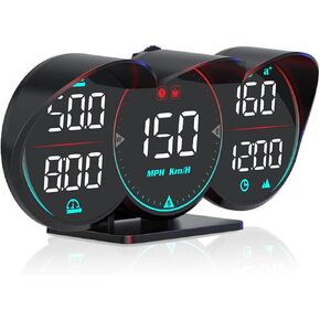 Geloo Digital GPS Speedometer Universal Car HUD Head Up Display for Cars, MPH GPS Speedometer with 3 LCD displays, Speed MPH,KM/H, Compass, Time, Driving Fatigue, Speeding Alert for All Vehicles