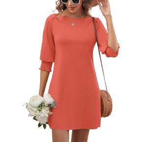 LUYAA Womens Summer Mini Dresses Boatneck 3/4 Puff Sleeve Floral T Shirt Dress with Pockets Boho Dresses Fashion Trendy 2025