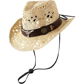 Jastore Kids Western Cowboy Hat Toddler Straw Sun Hat Boy Girl Cowgirl Hat with Belt Buckle Headband