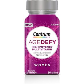 Centrum Age Defy for Women, All-in-1 High Potency Multivitamin + Healthy Aging Supplement, Multivitamin Blend with Resveratrol, and Niacin for NAD+ Level Support, Aluminium Bottle, 56 Tablets